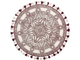 Round Cotton Area Rug Mandala Pattern 120cm Cream and Red
