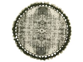 Round Cotton Area Rug with Tassels 120cm Cream and Green