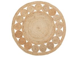 Round Area Rug Braided 120cm Beige