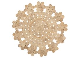 Round Area Rug Braided 120cm Beige