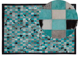Cowhide Area Rug Turquoise and Grey 140x200cm