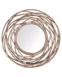 Round Rattan Wall Mirror 75cm Brown