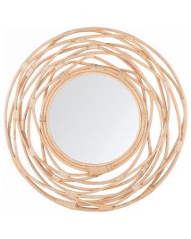 Round Rattan Wall Mirror 75cm Natural