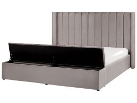 Velvet EU Super King Size Bed with Storage Bench Grey NOYERS