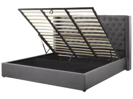 Velvet EU Super King Size Ottoman Bed Grey LUBBON