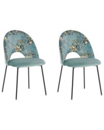 Set of 2 Velvet Dining Chairs Floral Pattern Green COVELO