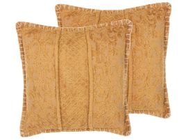 Set of 2 Embossed Cushions 45x45cm Yellow