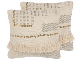 Set of 2 Cotton Cushions with Tassels 45x45cm Beige