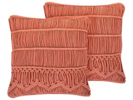 Set of 2 Cotton Macrame Cushions 45x45cm Orange