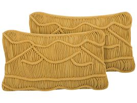 Set of 2 Cotton Macramé Cushions 30x50cm Yellow