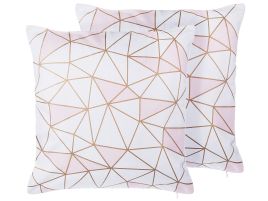 Set of 2 Cotton Cushions Geometric Pattern 45x45cm Pink