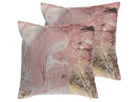 Set of 2 Cushions Abstract Pattern 45x45cm Pink