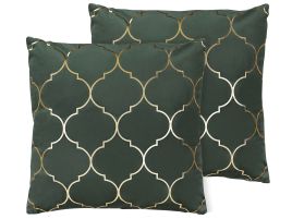 Set of 2 Velvet Cushions Moroccan Pattern 45x45cm Dark Green