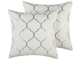 Set of 2 Cotton Cushions Moroccan Pattern 45x45cm White