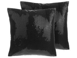 Set of 2 Sequin Cushions 45x45cm Black