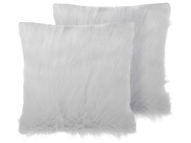 Set of 2 Faux Fur Cushions 45x45cm Beige