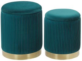 Set of 2 Velvet Storage Pouffes Teal Blue MIRAMAR