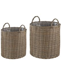 Set of 2 PE Rattan Plant Baskets Brown BITOLA