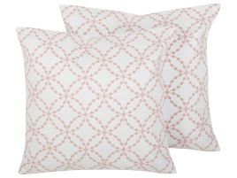 Set of 2 Cotton Cushions Quatrefoil Pattern 45x45cm Pink