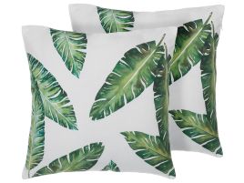 Set of 2 Cushions Palm Leaf Pattern 45x45cm White