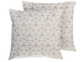 Set of 2 Cotton Cushions Geometric Pattern 45x45cm Gold