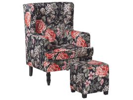 Armchair with Footstool Floral Pattern Black SANDSET