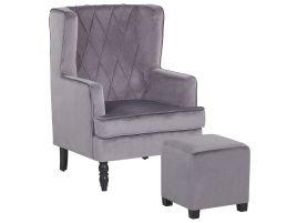 Velvet Armchair with Footstool Grey SANDSET