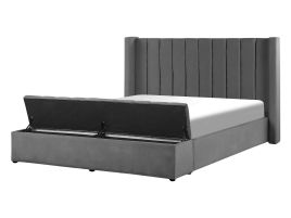 Velvet EU Double Size Bed with Storage Bench Grey NOYERS