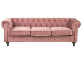 3 Seater Velvet Fabric Sofa Pink CHESTERFIELD