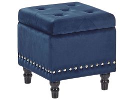 Velvet Footstool with Storage Dark Blue LORETTO