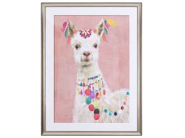 Llama Framed Wall Art 60 x 80cm Pink BALALA