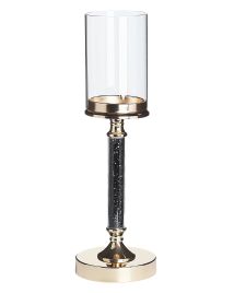 Glass Hurricane Candle Holder 41cm Gold with Black