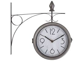 Iron Train Station Wall Clock 22cm Silver and White