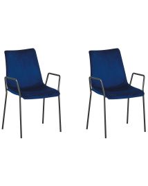 Set of 2 Velvet Dining Chairs Dark Blue JEFFERSON