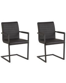 Set of 2 Faux Leather Dining Chairs Black BUFORD