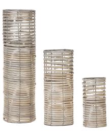 Set of 3 Candle Holders Light Wood