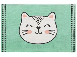 Cotton Kids Rug Cat Print 60x90cm Green