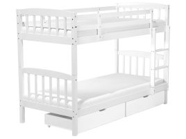 Wooden EU Single Size Bunk Bed with Storage White REVIN