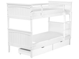 Wooden EU Single Size Bunk Bed with Storage White ALBON