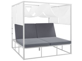 Garden Four Poster Daybed with Canopy White and Grey PALLANZA