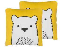 Set of 2 Cotton Kids Cushions Bear 45x45cm Yellow