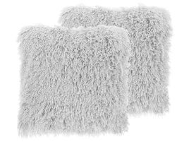Set of 2 Shaggy Cushions 45x45cm Grey