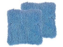 Set of 2 Shaggy Cushions 45x45cm Blue