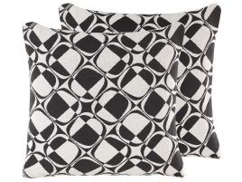 Set of 2 Cotton Cushions Geometric Pattern 45x45cm Black and White