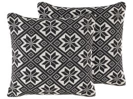 Set of 2 Cotton Cushions Geometric Pattern 45x45cm Black and White