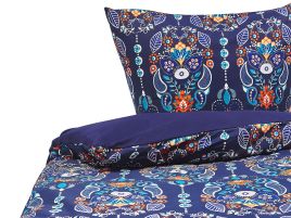 Cotton Sateen Duvet Cover Set Oriental Pattern 155 x 220 cm Dark Blue MADRONA