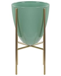 Metal Plant Pot Stand 16 x 16 x 31 cm Green with Gold LEFKI