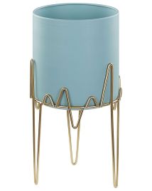 Metal Plant Pot Stand 19 x 19 x 39 cm Blue with Gold KALANDRA