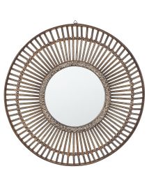 Round Bamboo Wall Mirror 66cm Dark Wood