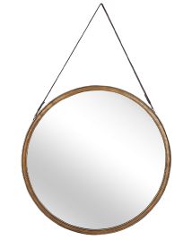 Round Metal Wall Mirror with Strap 60cm Gold